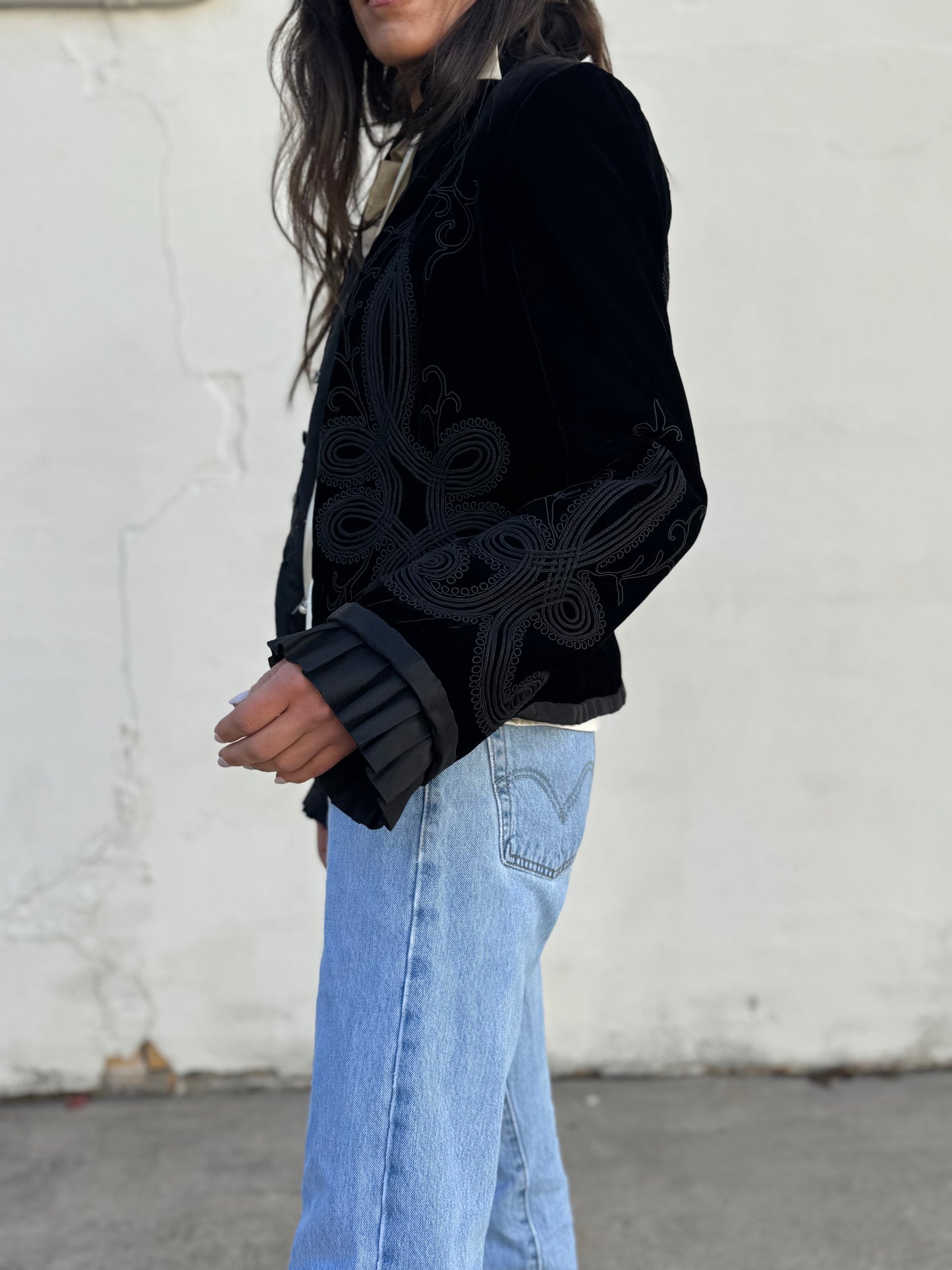 Black Velvet Soutache Jacket with Bell Sleeves