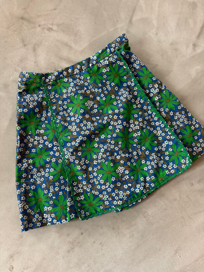 Blue Green Floral 60s Mini Skort