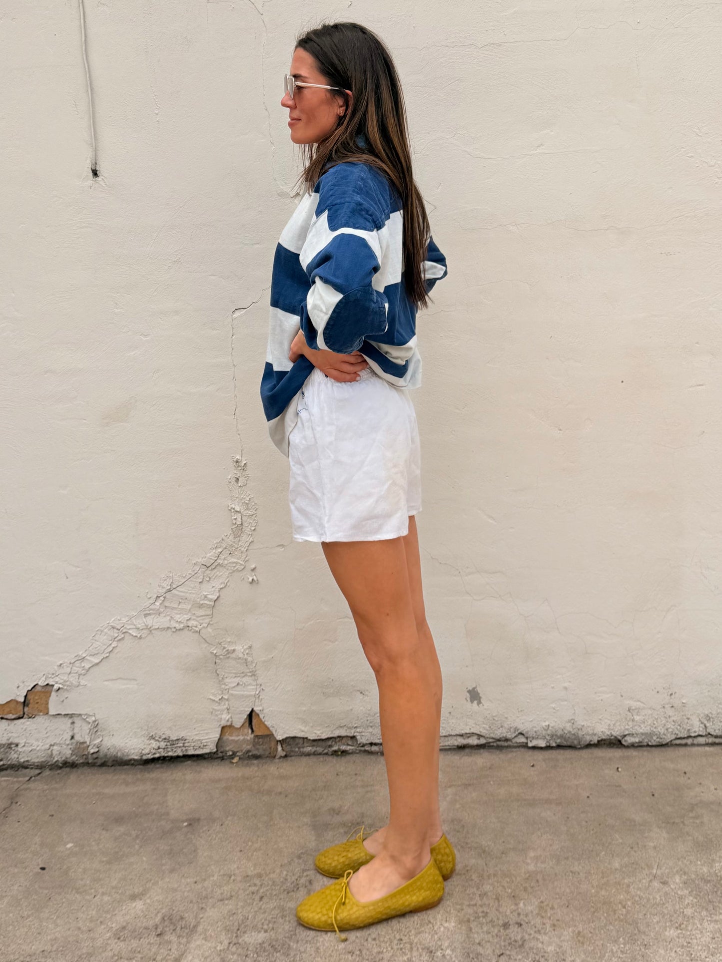 White Linen w/ Blue Tablecloth Shorts