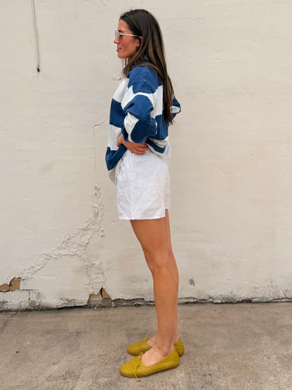 White Linen w/ Blue Tablecloth Shorts