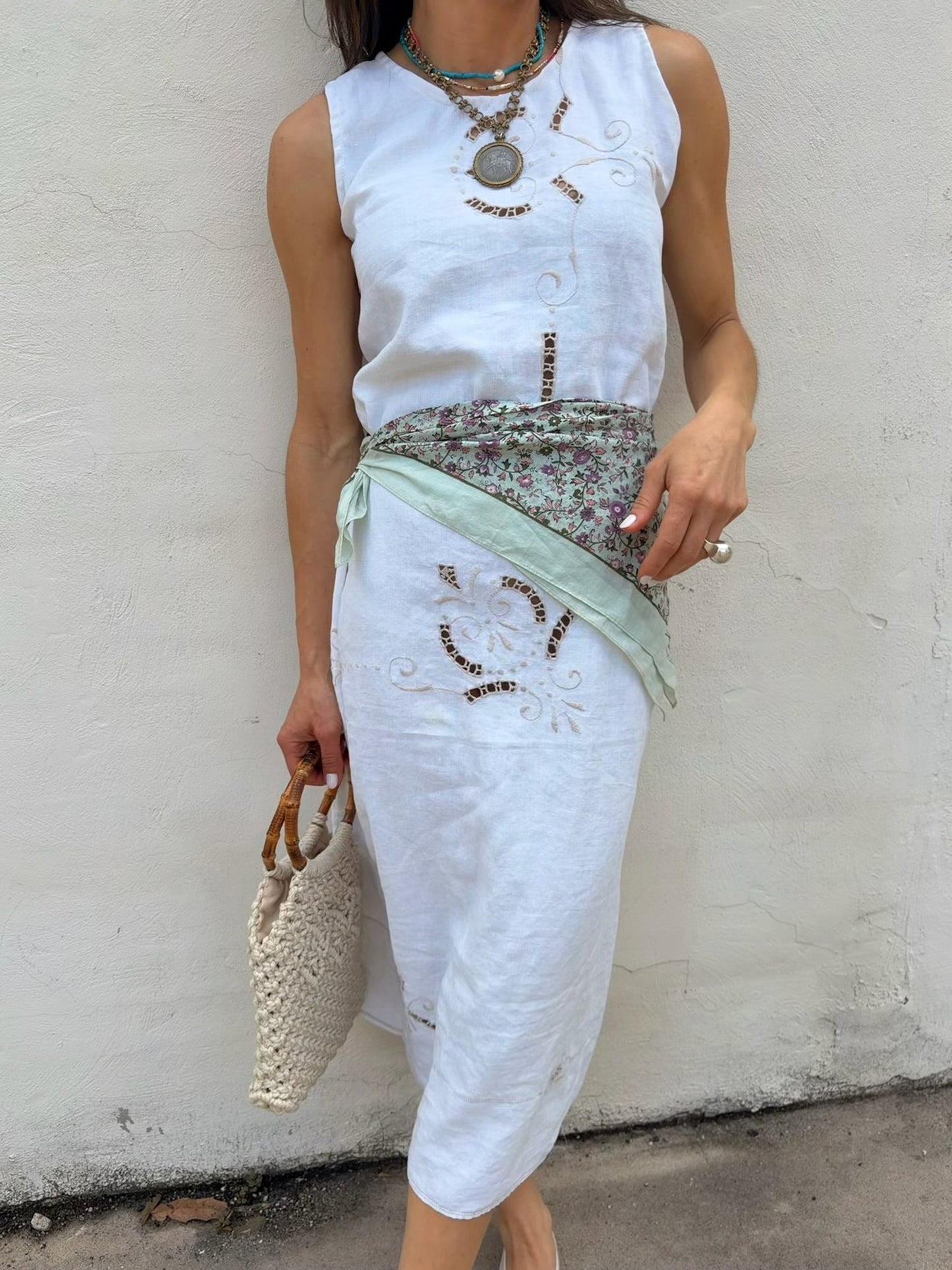 White Cutwork Midi Dress