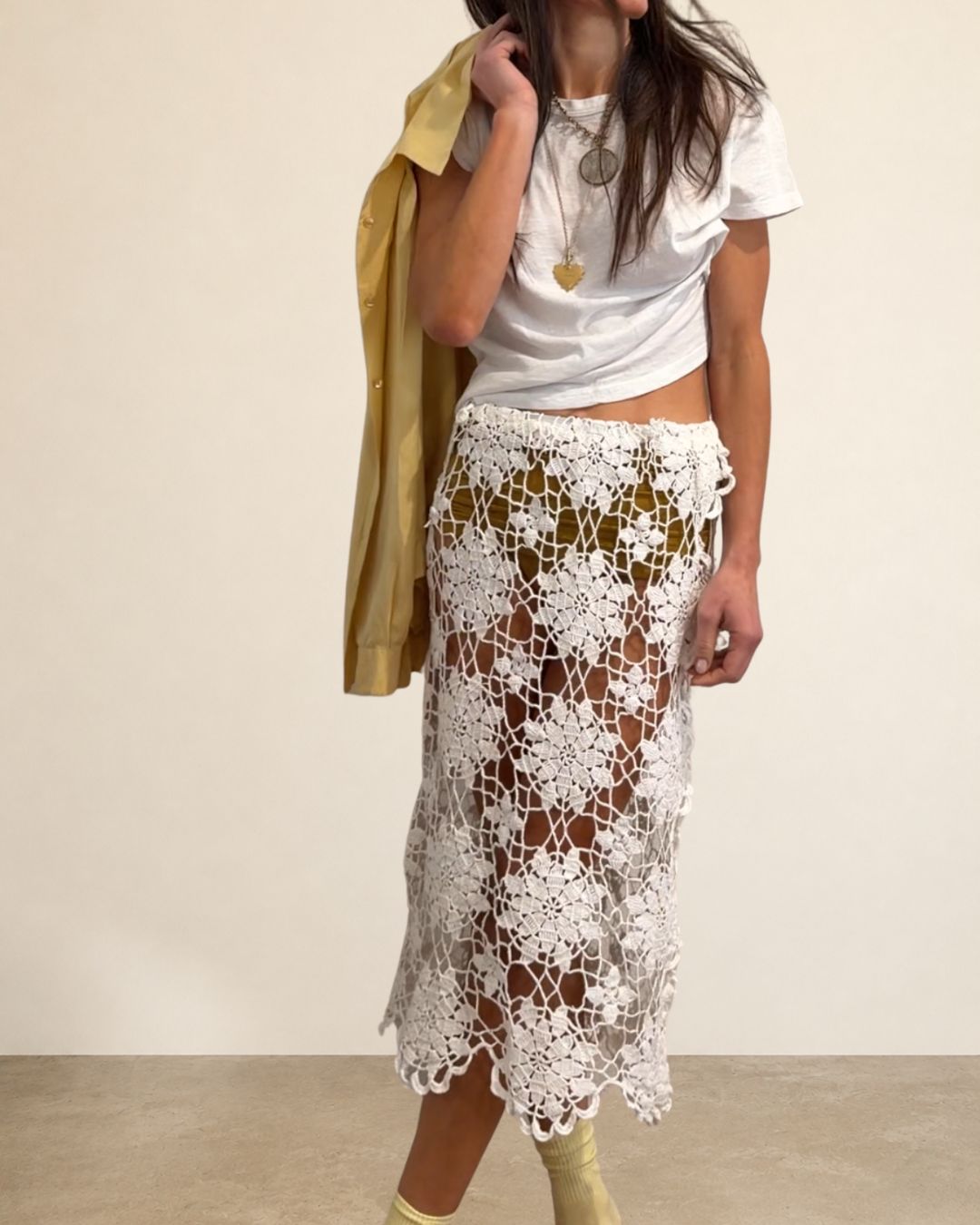 Openwork Crochet Lace Midi Skirt