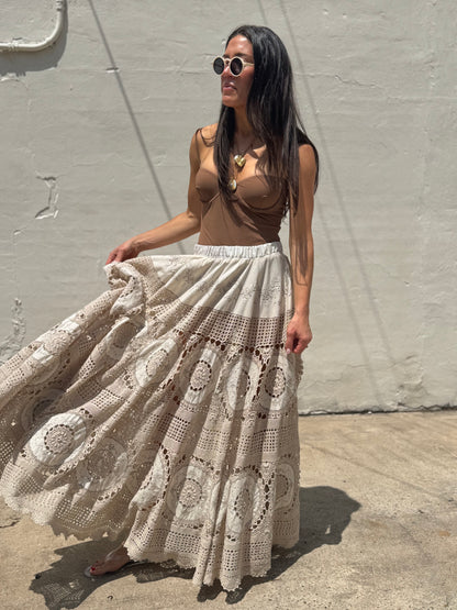 Crochet Lace Circle Skirt Beige