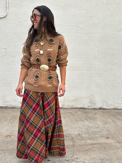 Plaid Brown Maxi Skirt