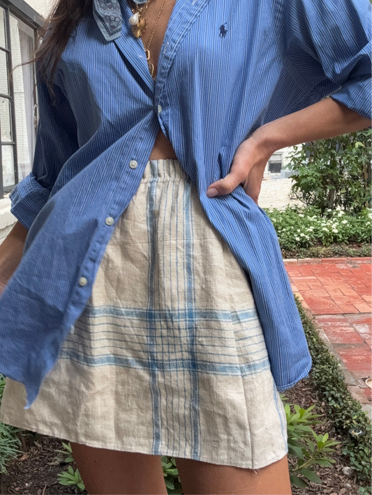 Cream Blue Stripe Mini Skirt