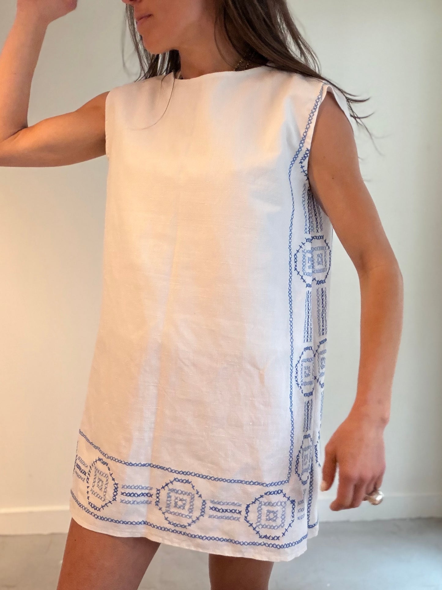 Blue Cross Stitch Mini Dress