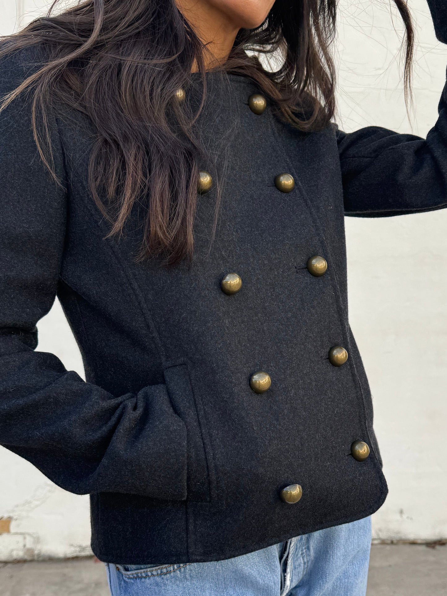 Charcoal Cropped Military Coat