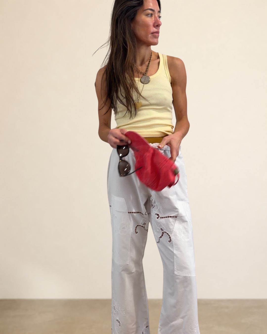 Reworked Antique Embroidered Linen Pants