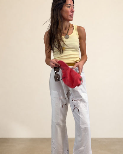 Reworked Antique Embroidered Linen Pants