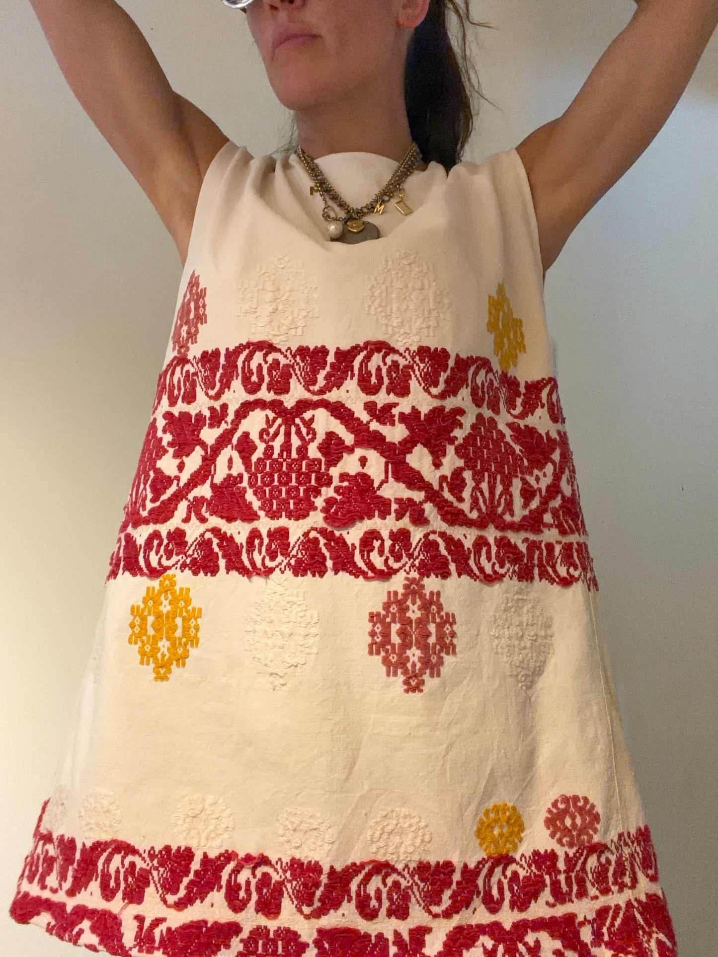 Embroidered Linen Mini Dress