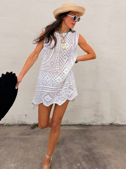 Crocheted Mini Dress White