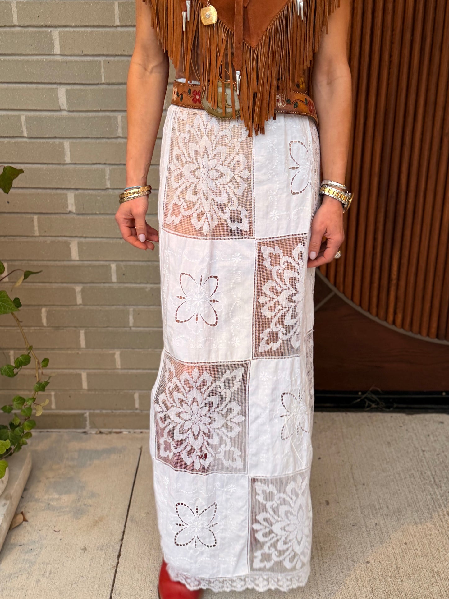 Lace and Organdy Maxi Skirt