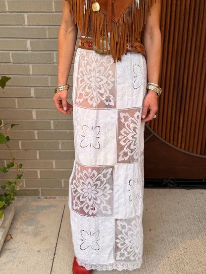 Lace and Organdy Maxi Skirt