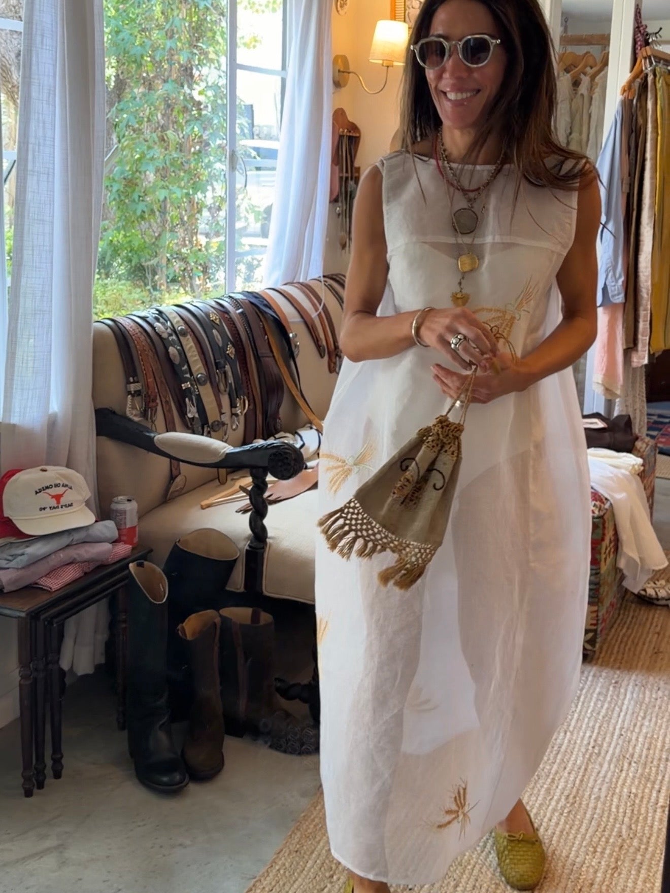 Sheer Maxi Dress With Wheat Embroidery