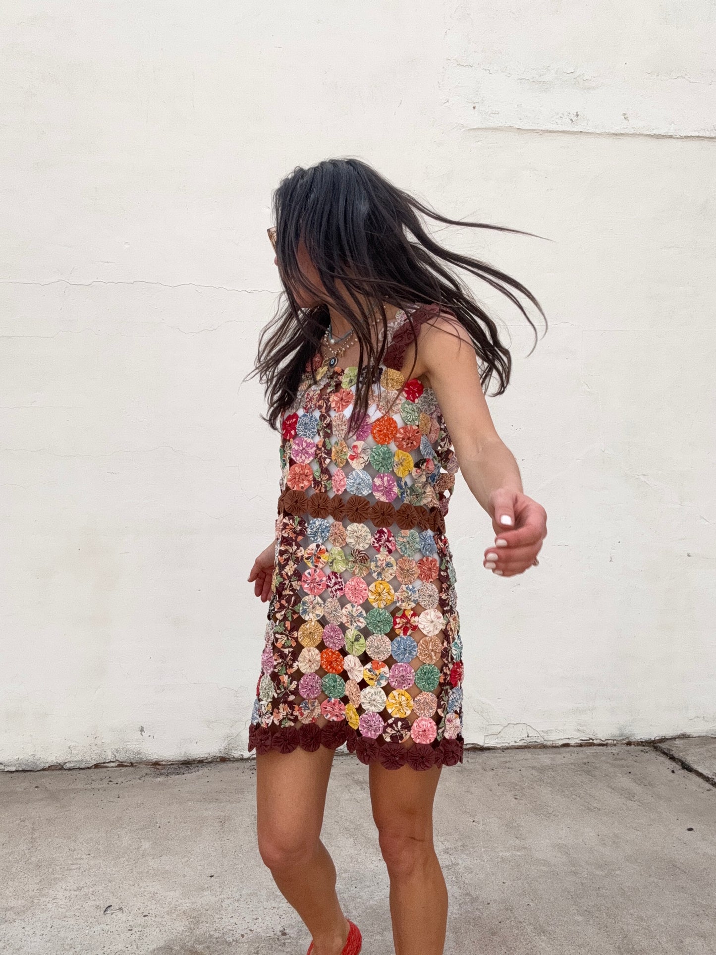 Yo-yo Mini Dress Brown Multi