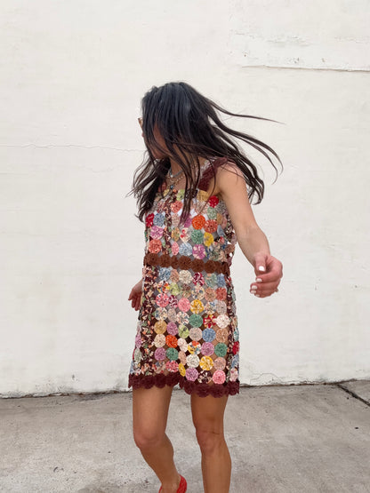 Yo-yo Mini Dress Brown Multi