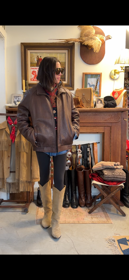 Brown Pebbled Leather Bomber
