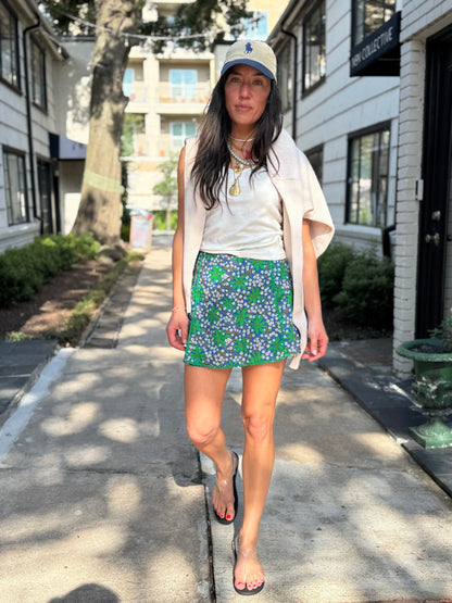 Blue Green Floral 60s Mini Skort