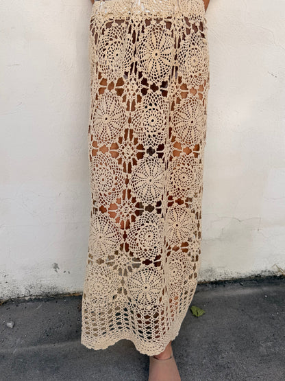 Crochet Maxi Skirt Tan