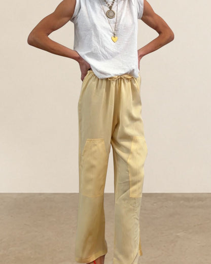 Reworked Silk Moire Cargo Pants Butter Yellow