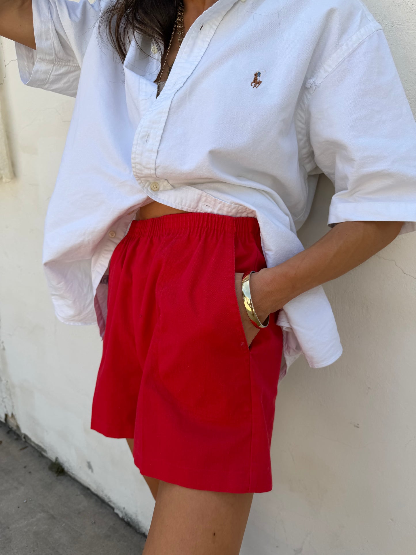 90s Red Cotton Sporty Shorts