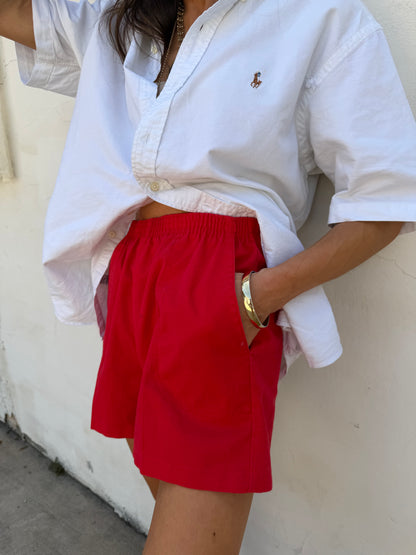 90s Red Cotton Sporty Shorts