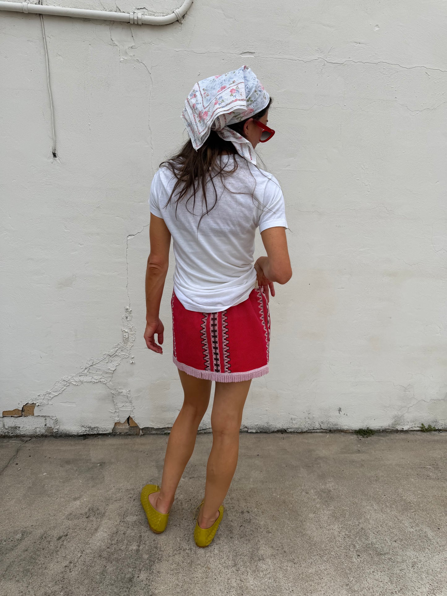 Pink Fringe Trim Woven Textile Mini Skirt