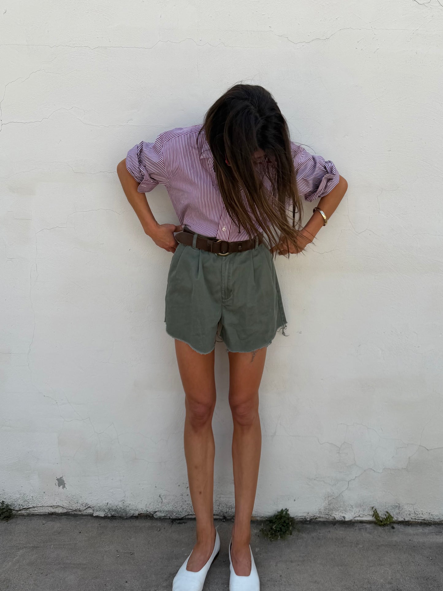 Army Green Cutoff Pleated Chinos