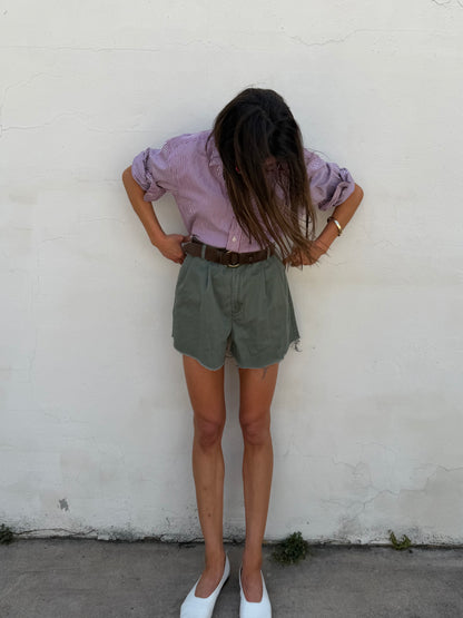 Army Green Cutoff Pleated Chinos