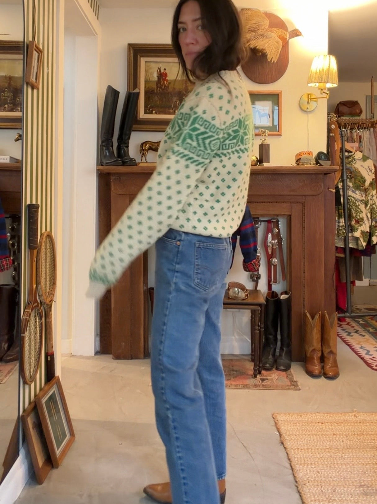 Fair Isle Green/Cream Wool Sweater