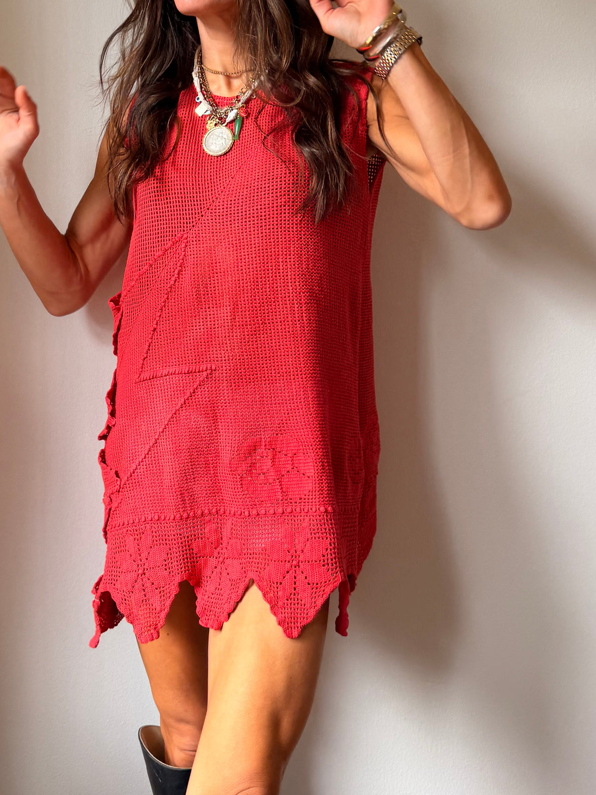 Crochet Mini Dress Tomato