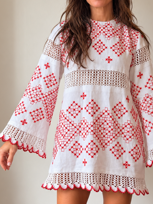 Hungarian Embroidered and Crochet Trim Mini Dress