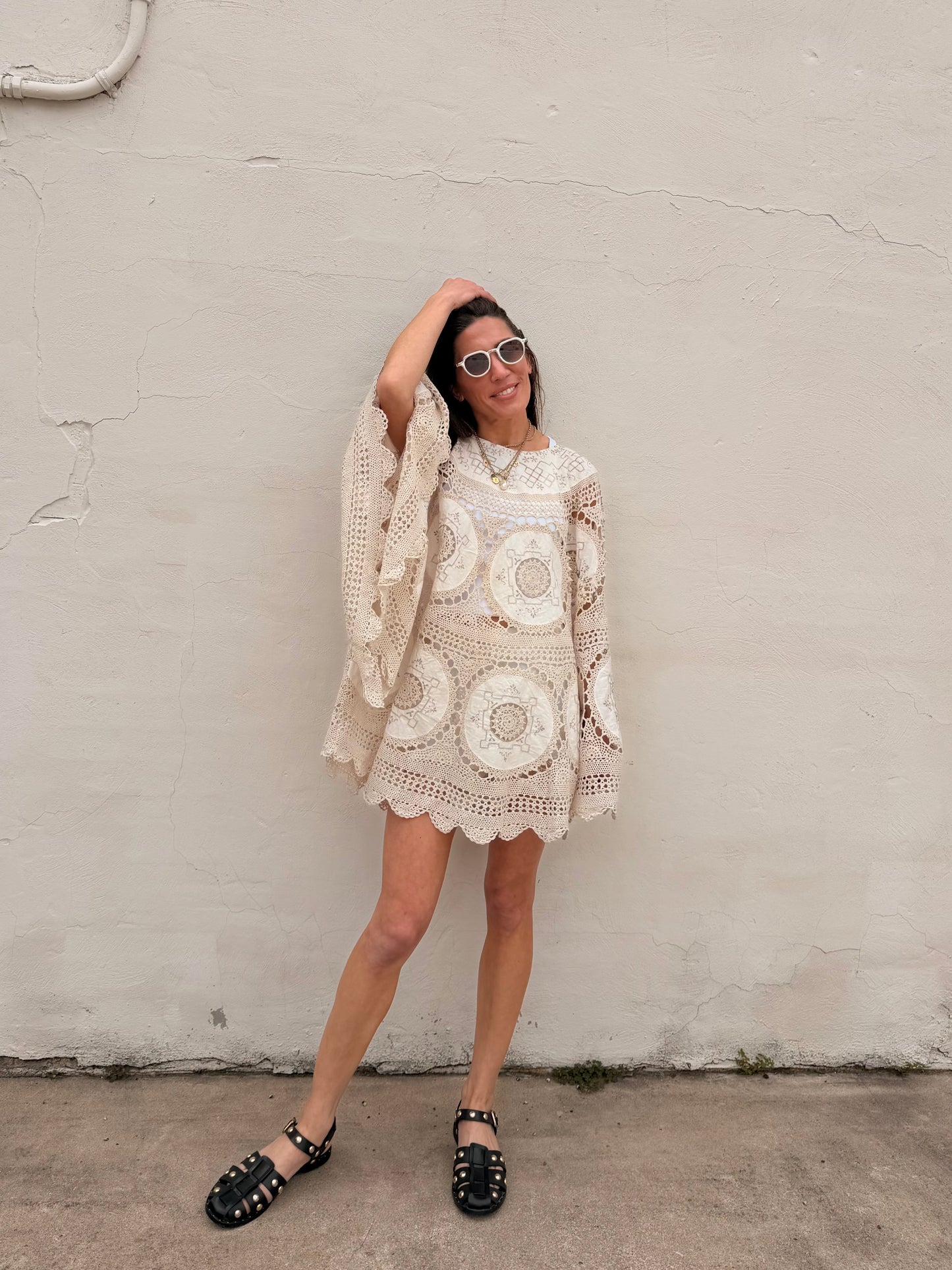Crochet Cape Dress Ecru