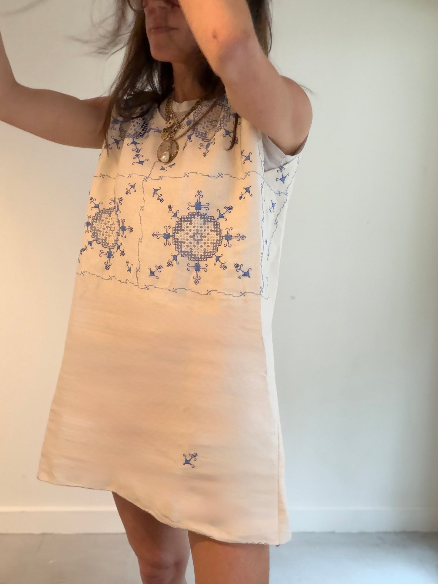 Blue Embroidered Mini Dress