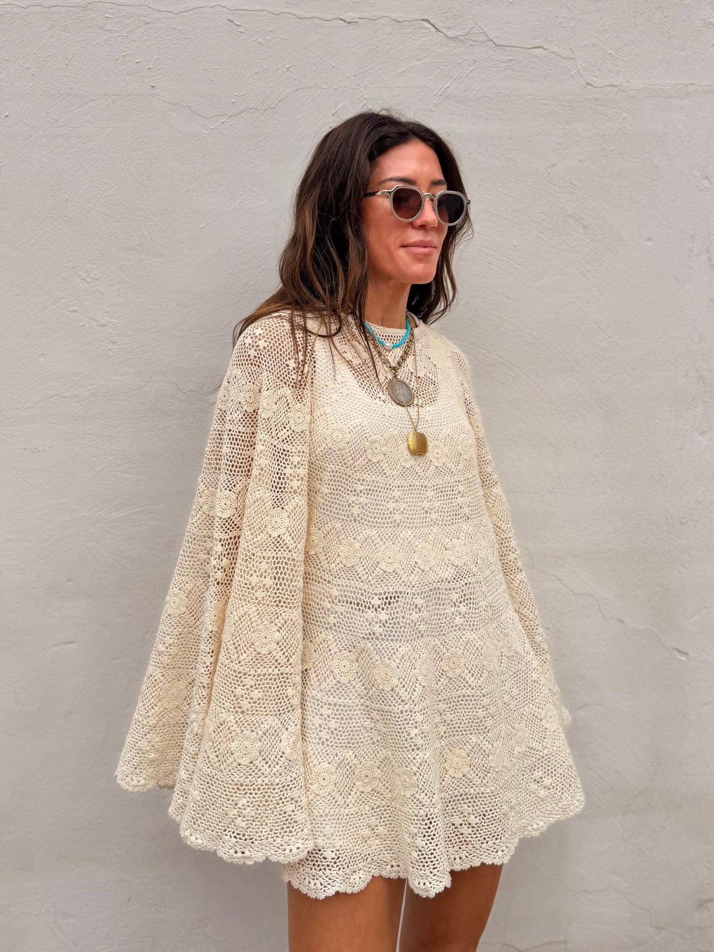 Crochet Bell Sleeve Tunic Dress