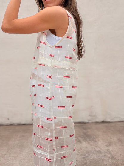 Maxi Dress Antique Organdy with Red Embroidery