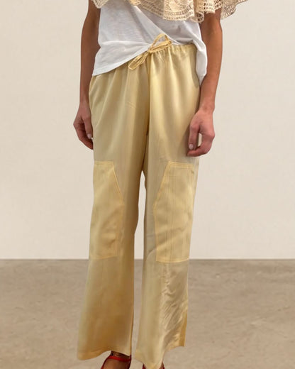Reworked Silk Moire Cargo Pants Butter Yellow