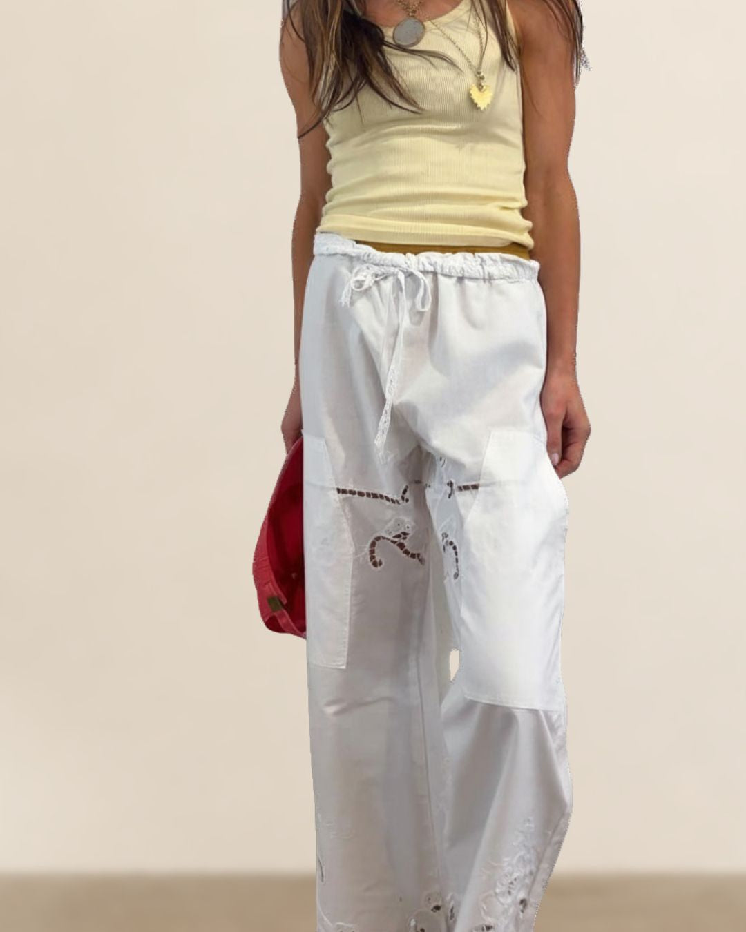 Reworked Antique Embroidered Linen Pants
