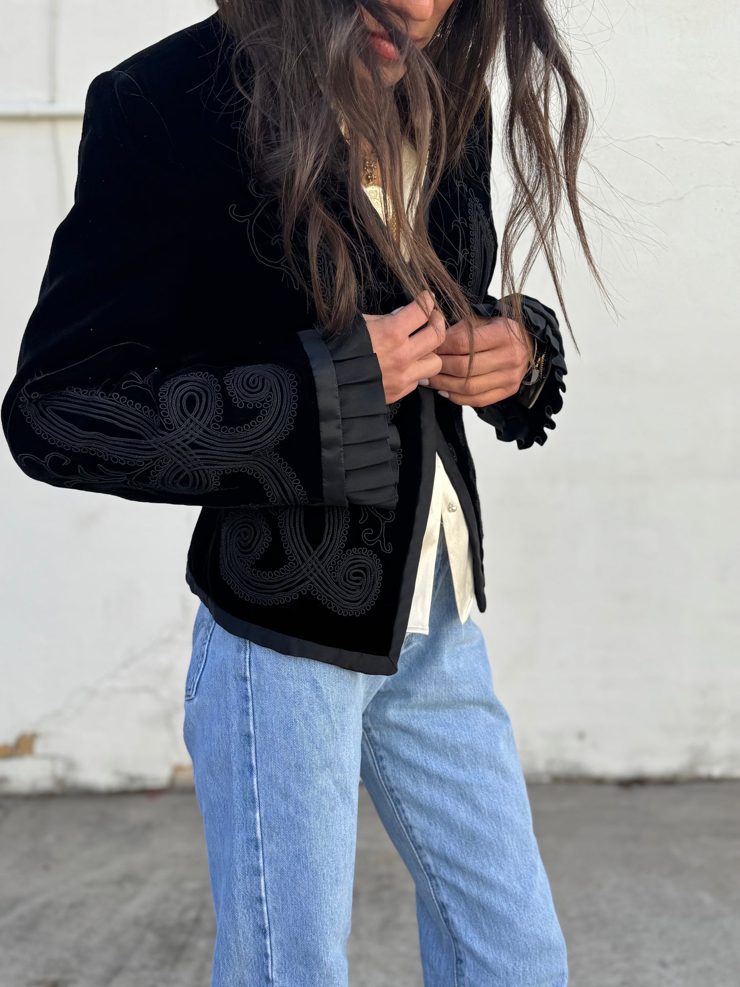 Black Velvet Soutache Jacket with Bell Sleeves