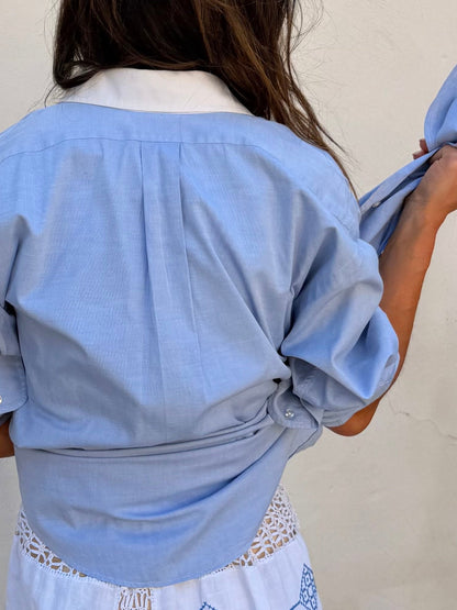 White Collar Light Blue Shirt