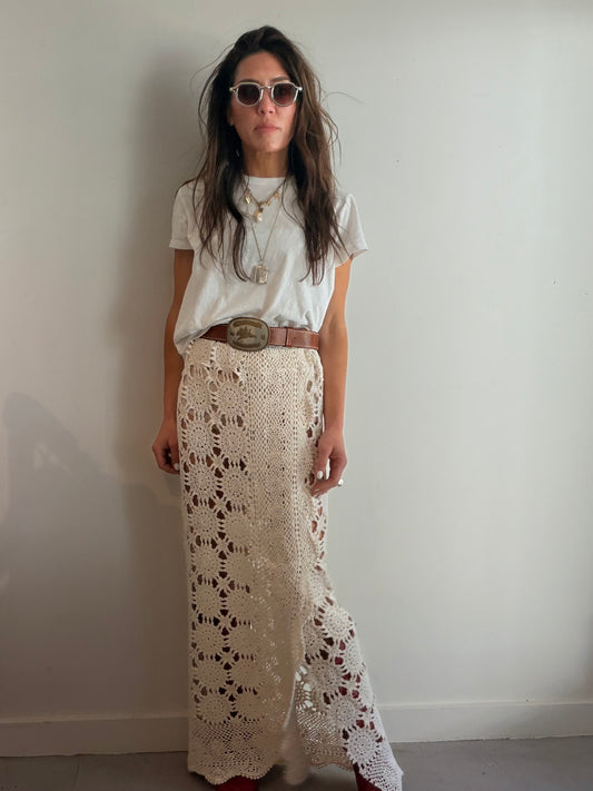 Crochet Maxi Skirt in Ivory