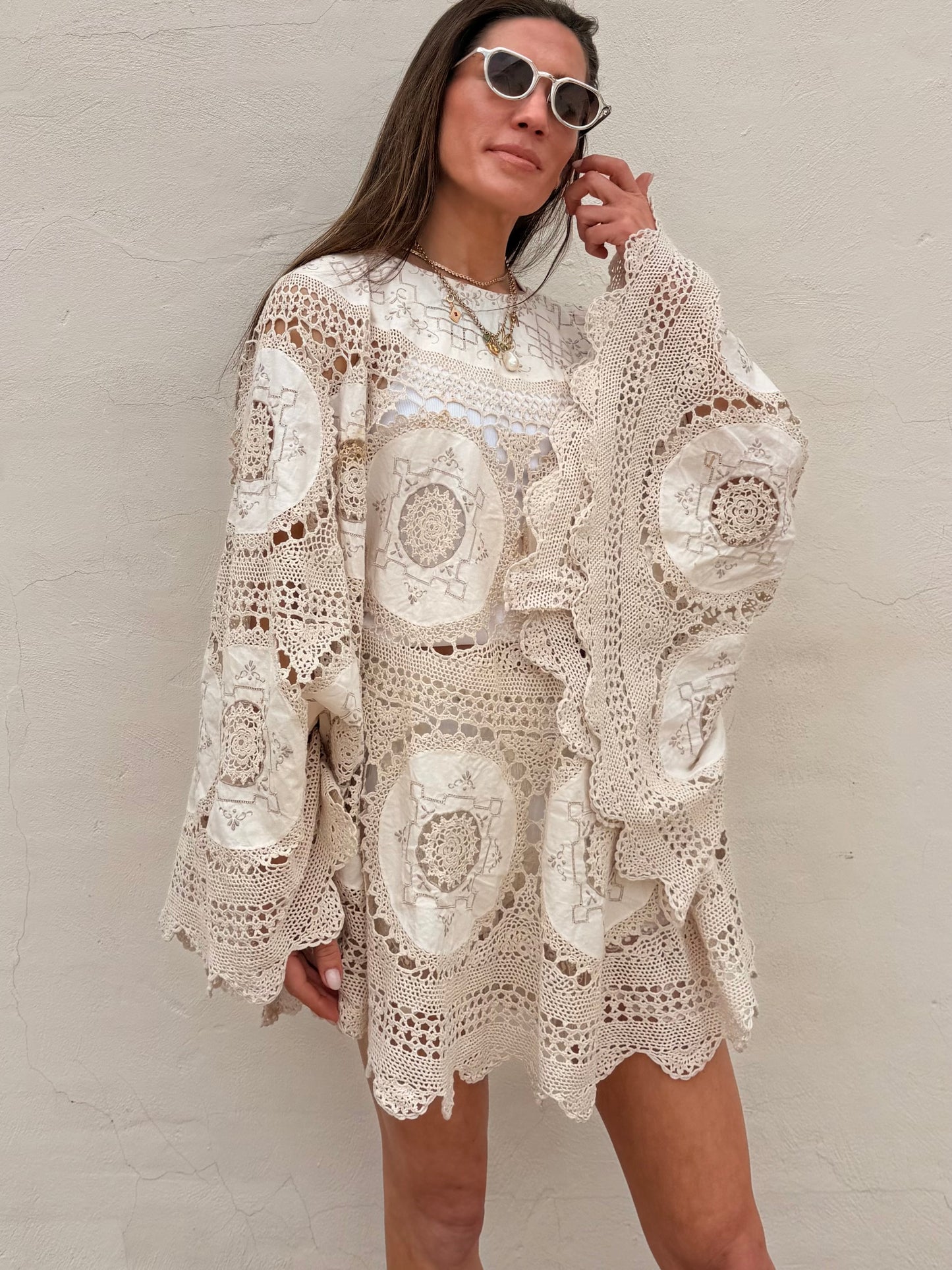 Crochet Cape Dress Ecru