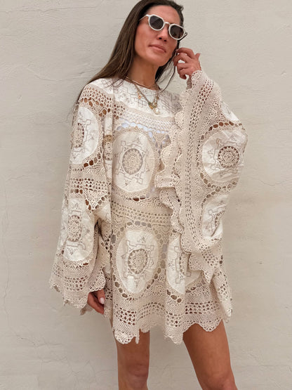 Crochet Cape Dress Ecru