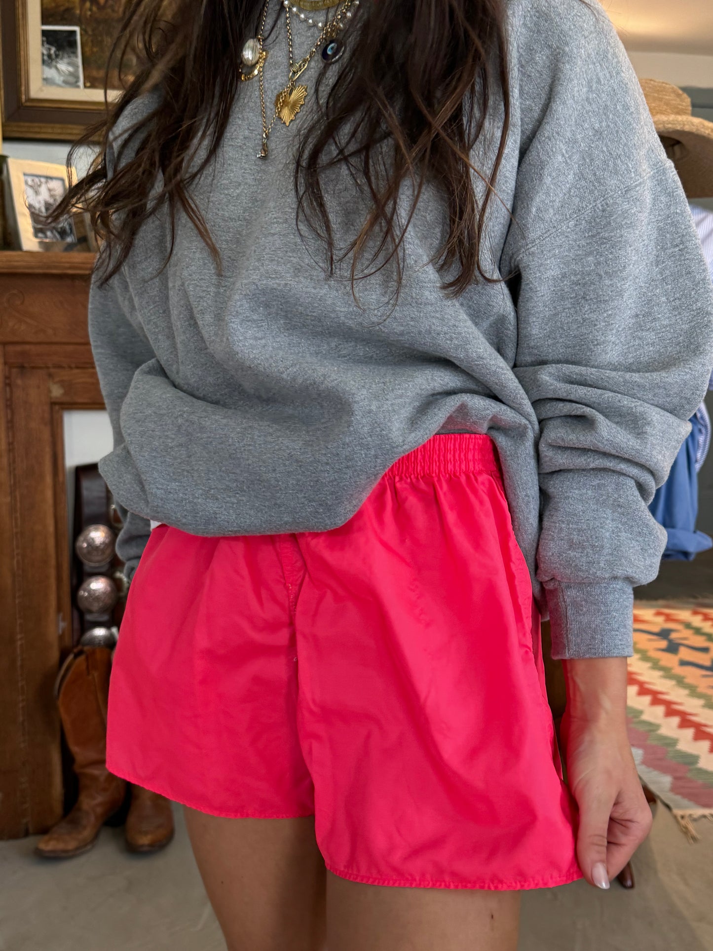 Neon Pink 80s Plastic Shorts