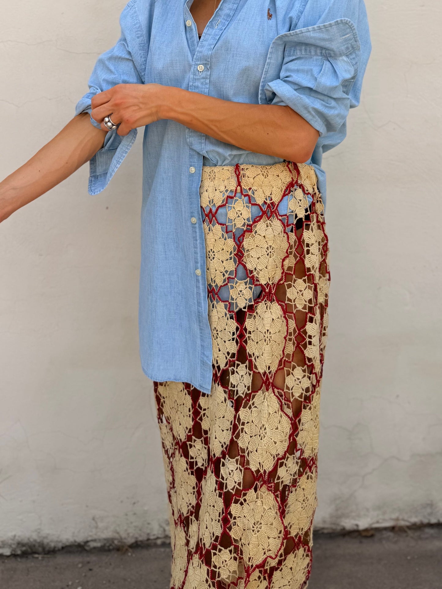 Crochet Maxi Skirt Red/Cream