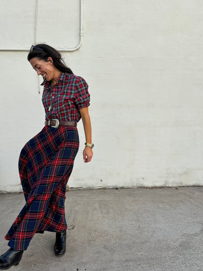 Blue and Red Wool Tartan Skirt