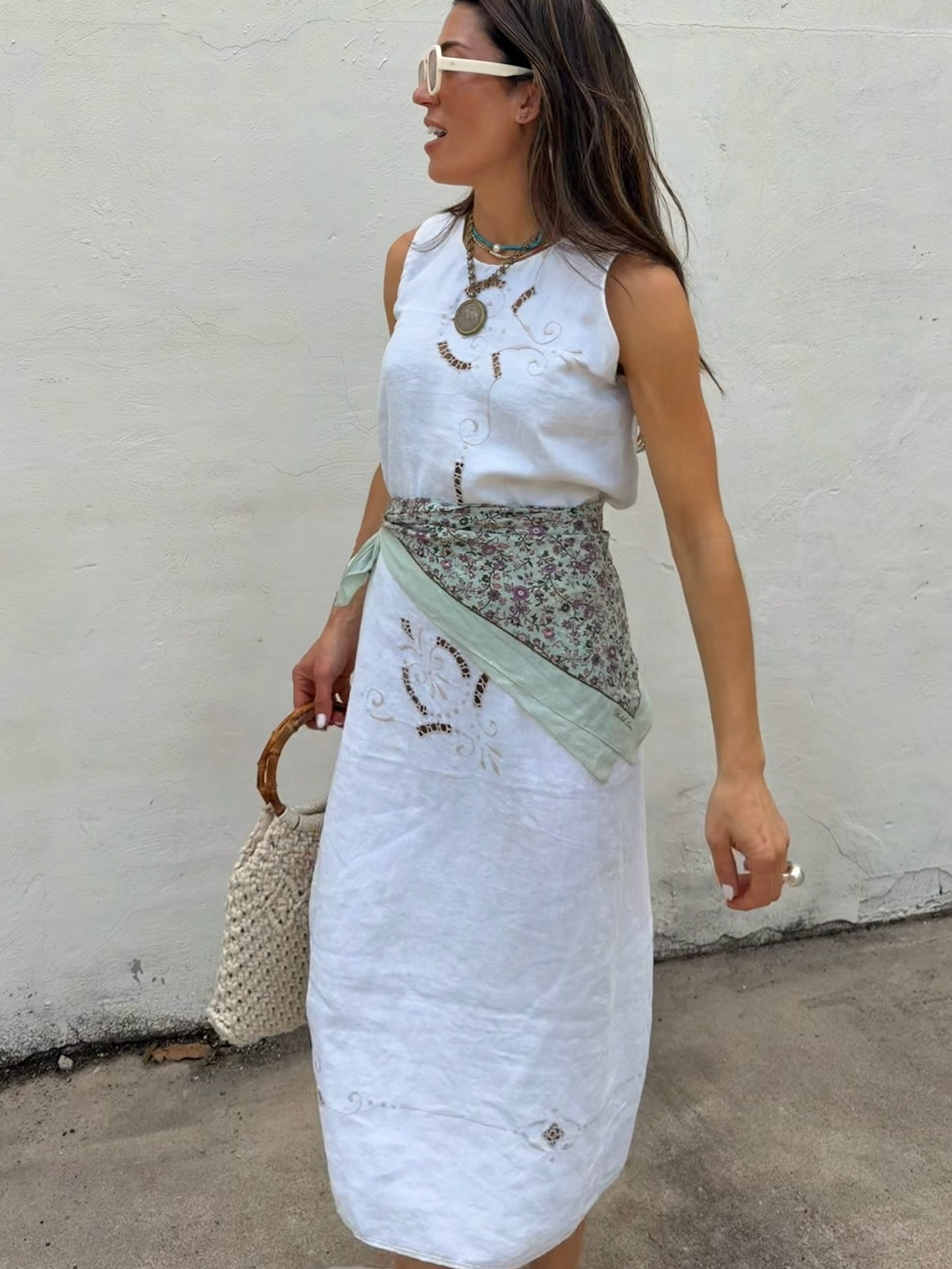 White Cutwork Midi Dress