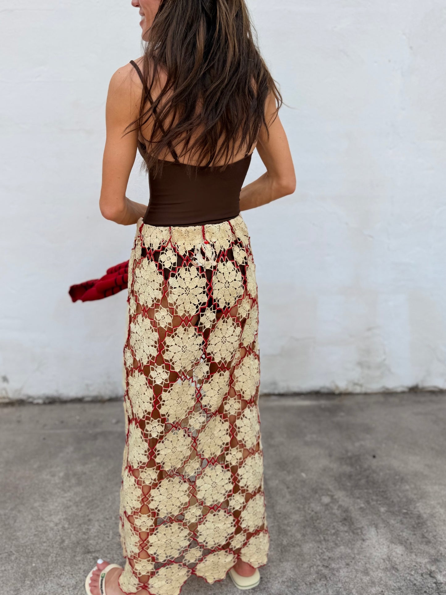 Crochet Maxi Skirt Red/Cream