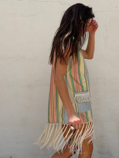 Silk Dupioni Fringe Mini Dress