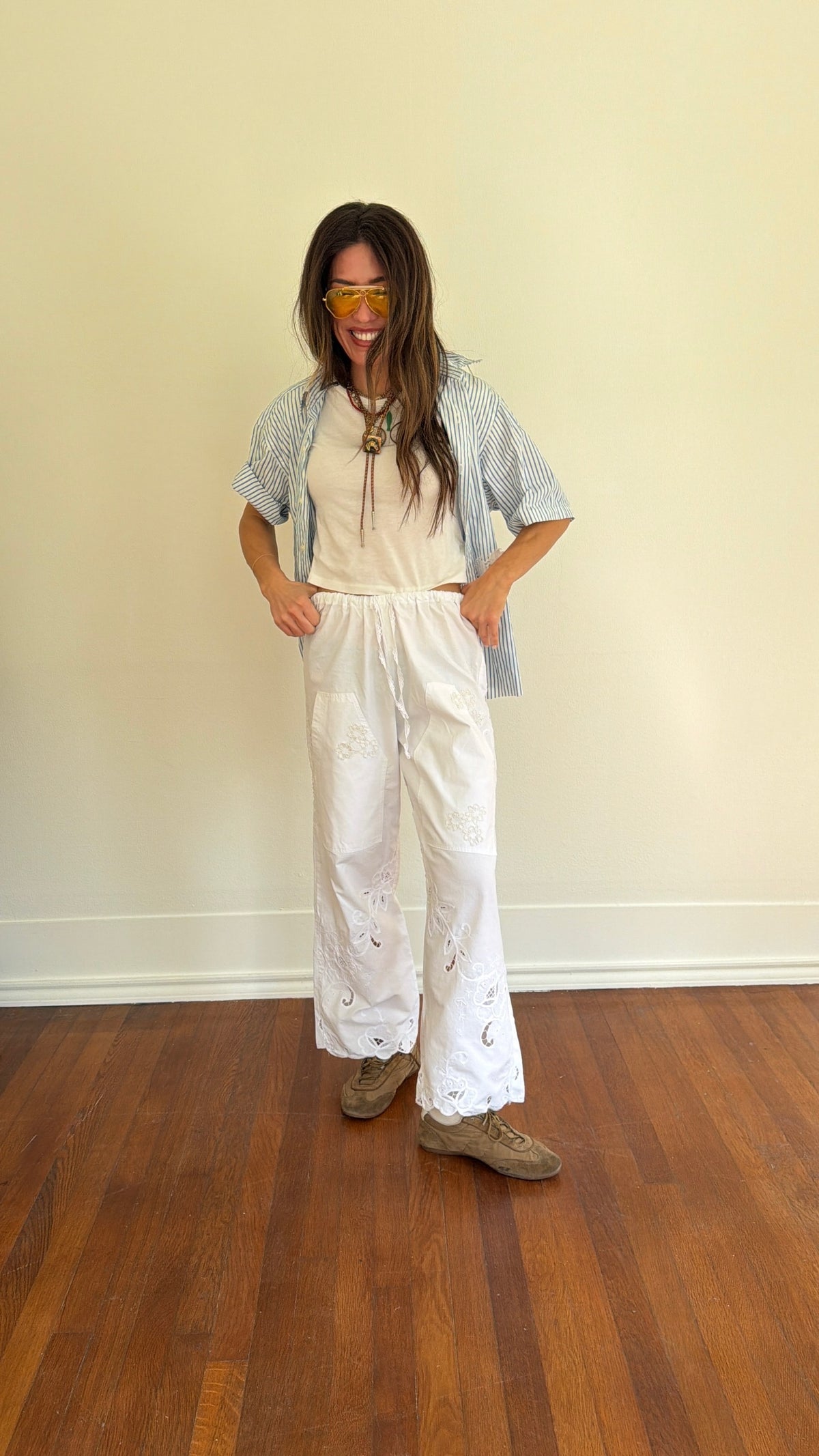 White Linen Lace Pants